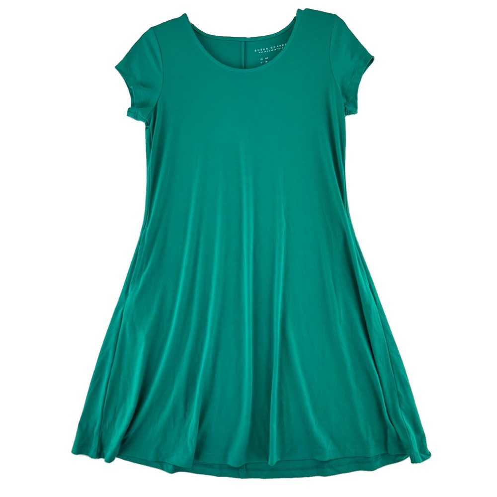 Susan Graver Modern Essentials Liquid Knit Dress XSP Bold Green